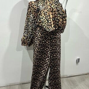 Leopard Print Wide-Leg Pants - Tan/Black